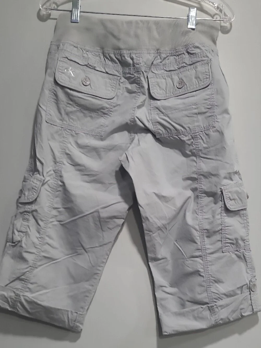 Calvin Klein Womens Light Gray Cargo Shorts - Casual Drawstring Waist Sz M/M